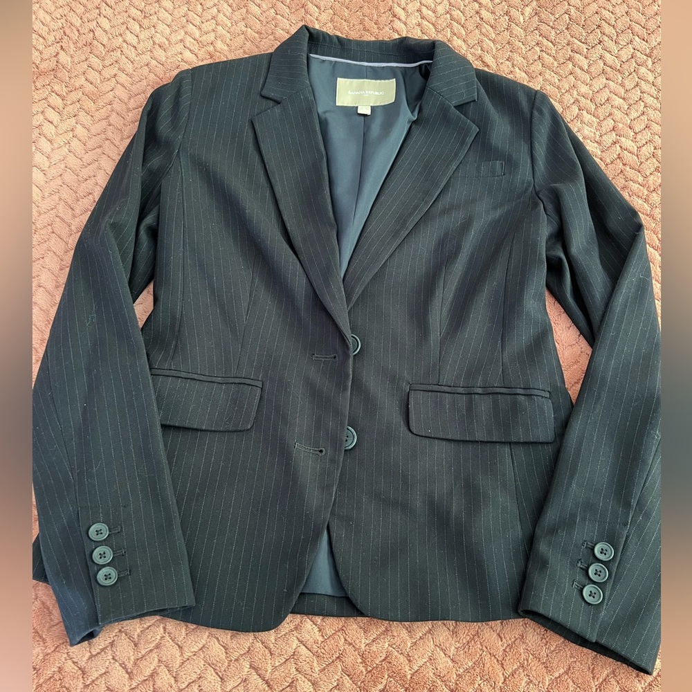 Banana Republic Navy Blue Striped Suit Blazer